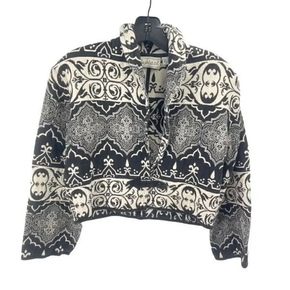 Flashback vintage Tribal Jacket Crop Woven Cotton tapestry coat Black Small